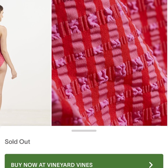 NWT Vineyard Vines Women’s Medium Swimsuit:Gingham tea rose One Shoulder, 1piece - Picture 3 of 3